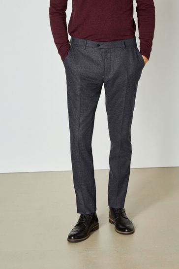 Navy Slim Wool Blend Donegal Suit: Trousers