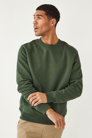 Khaki Green Regular Fit Crew Sweatshirt