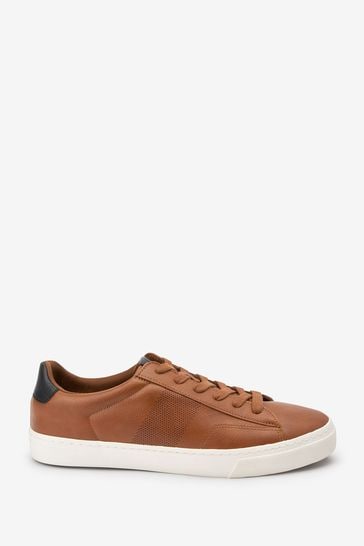 Tan Brown Regular Fit Perforated Side Trainers