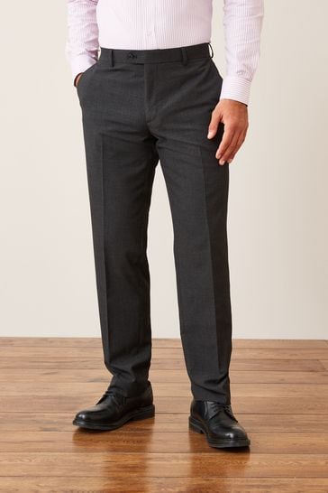 Charcoal Grey Tailored Wool Mix Textured Suit: Trousers