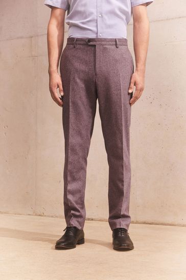 Rose Pink Slim Wool Blend Donegal Suit: Trousers