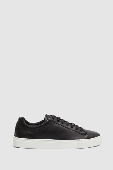 Reiss Black Finley Leather Trainers