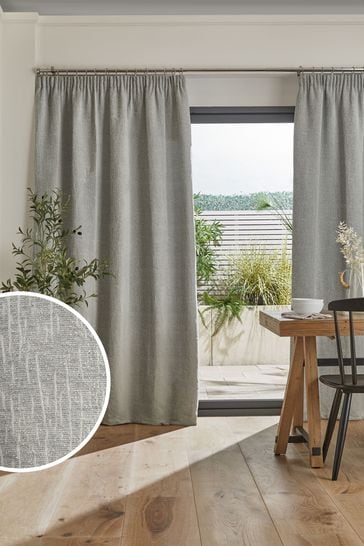 Light Grey Heavyweight Chenille Pencil Pleat Lined Curtains