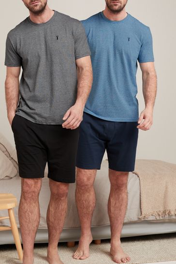 Blue/Grey Stripe Shorts Pyjamas Set 2 Pack
