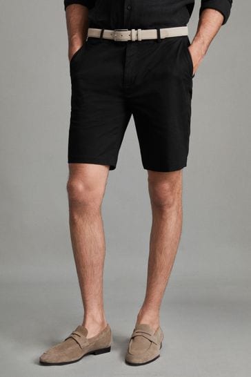 Reiss Black Wicket Modern Fit Cotton Blend Chino Shorts