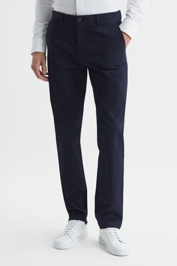 Reiss Navy Pitch Slim Fit Washed Cotton Blend Chinos