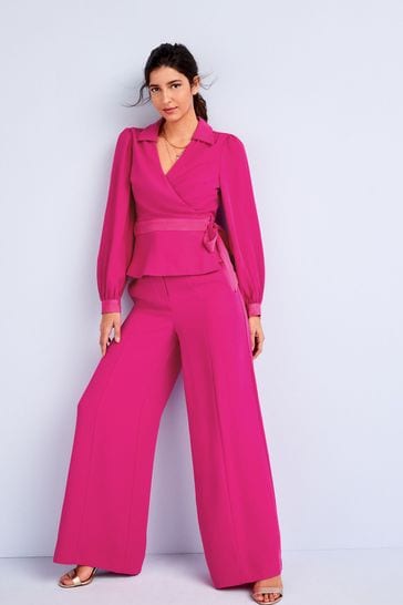 Pink Tailored Super Wide Leg Trousers
