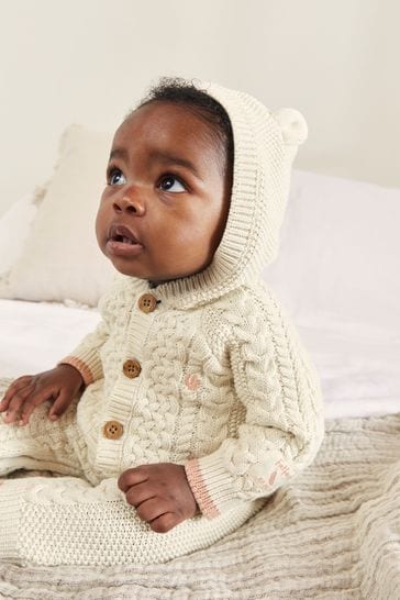 FatFace Cream Baby Crew Hooded Knit Romper