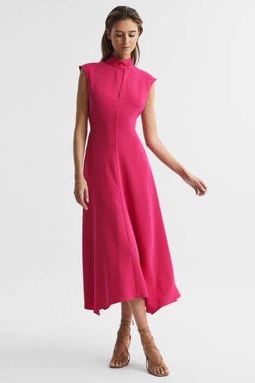 Reiss Bright Pink Livvy Open Back Midi Dress