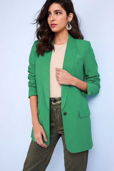 Green Relaxed Fit Single Breasted Blazer