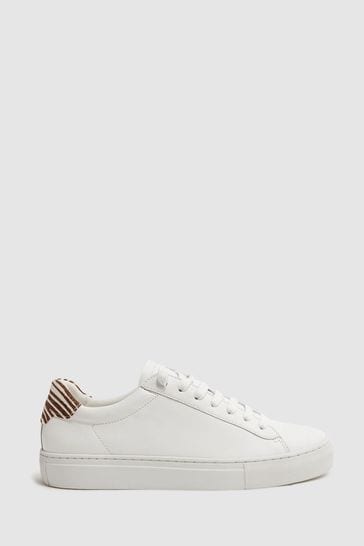 Buy Reiss White Animal Print Finley Lace Up Leather Trainers from