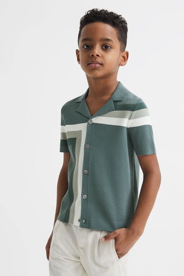 Reiss Sage Suffolk Junior Cuban Collar Colourblock Shirt