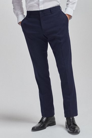Navy Blue Slim Tapered Stretch Formal Trousers