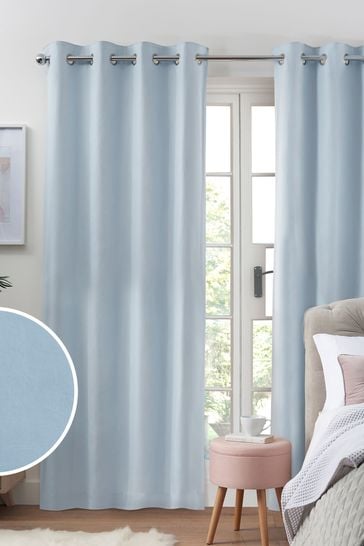 Light Blue Cotton Eyelet Blackout/Thermal Curtains