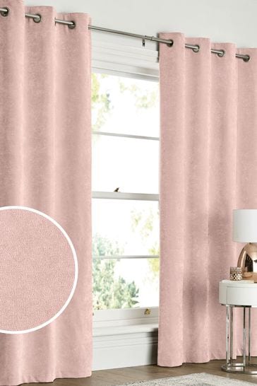 Blush Pink Soft Velour Eyelet Blackout/Thermal Curtains