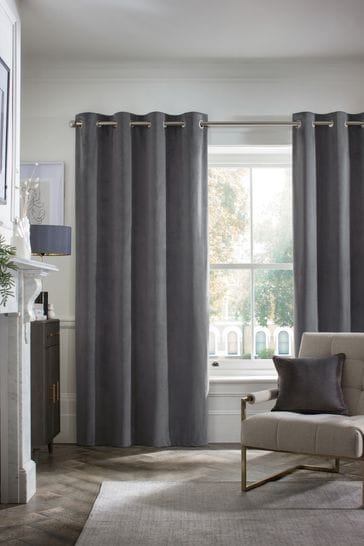 Buy Charcoal Grey Matte Velvet Lined Eyelet Curtains from Next USA
