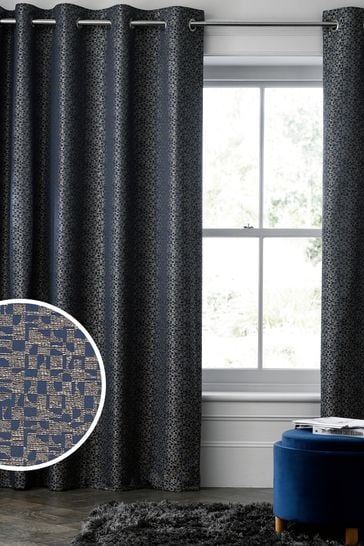 Navy Blue Geometric Texture Curtains