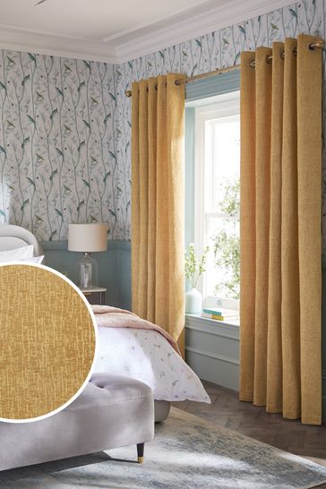 Ochre Yellow Heavyweight Chenille Eyelet Lined Curtains