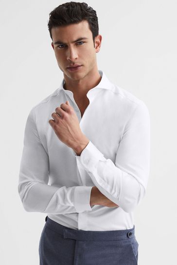 Reiss White Hudson Slim Fit Cutaway Collar Shirt