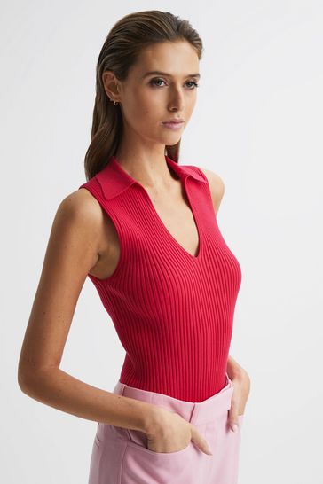 Buy Reiss Pink Izzie V Neck Collared Sleeveless Top from Next