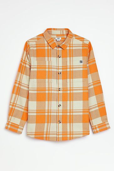 River Island Boys Orange Check Overshirt