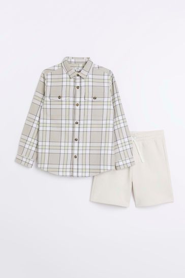 River Island Boys Natural Check Shacket Set