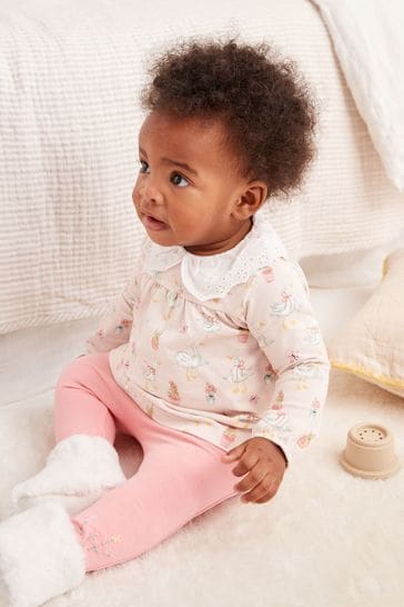 Peach Pink Duck Baby Top And Leggings Set