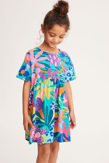 Bright Tropical Print Short Sleeve Jersey Dress (3-16yrs)