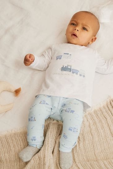 Blue Train 2 Piece Baby T-Shirt And Leggings Set