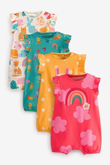 Bright Rainbow Print Baby Rompers 4 Pack
