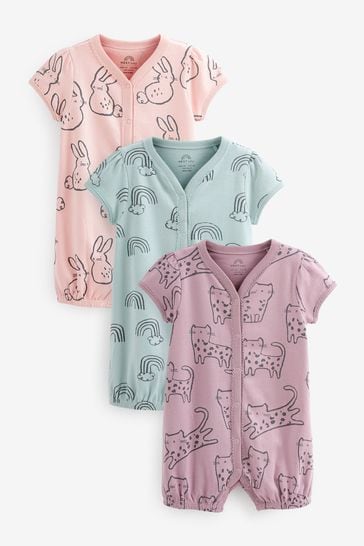 Pink/ Lilac / Mint green Safari Baby Jersey Rompers 3 Pack