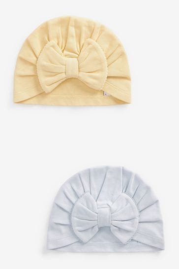 White and pink Baby Turbans With Bow 2 Pack (0mths-2yrs)