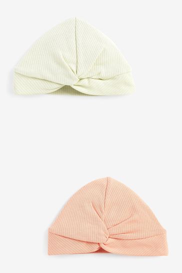 Peach Orange/Mint Green Baby Turban Hats 2 Pack (0-18mths)