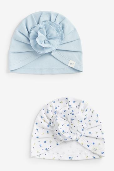 Blue Baby Turbans With Bow 2 Pack (0mths-2yrs)