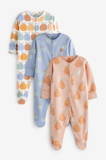 Blue Apple/Peach Pink Pear Baby Sleepsuits 3 Pack (0-2yrs)