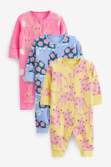 Multi Bright Printed Footless Baby Sleepsuits 3 Pack (0mths-3yrs)