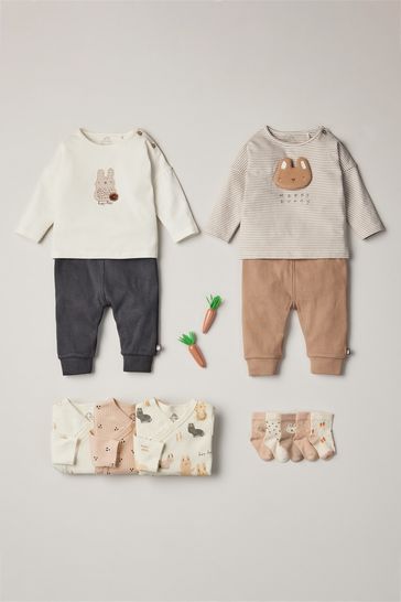 Set din 4 piese cu tricou Crem și colanți cu model iepuraș și Bebeluși ecru (0 luni - 2 ani)