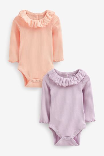 Buy Lilac Purple Peach Pink Long Sleeved Frill Collar Bodysuits 2
