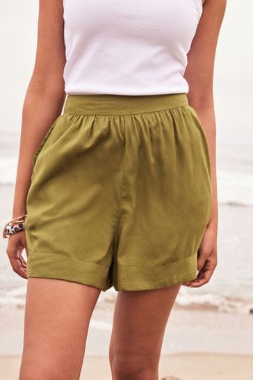 Green Elasticated Pull On Shorts