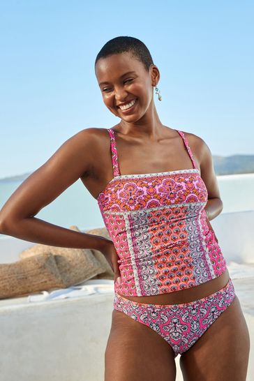 Buy Pink Woodblock Bandeau Tummy Control Tankini Top from Next