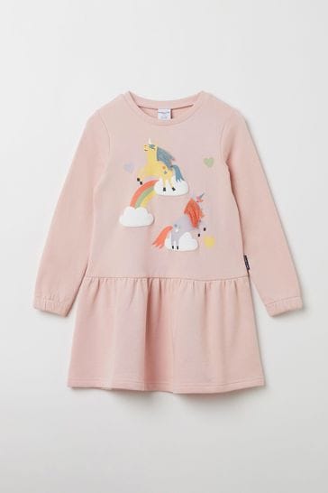 Polarn O. Pyret Pink Organic Unicorn Sweatshirt Dress
