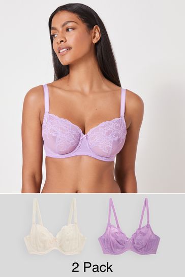 Buy Lilac Purple/Cream Non Pad Balcony DD+ Lace Bras 2 Pack from Next  Luxembourg