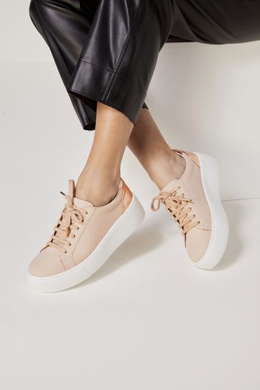 Nude Lace Up Signature Forever Comfort® Leather Chunky Wedges Platform Trainers