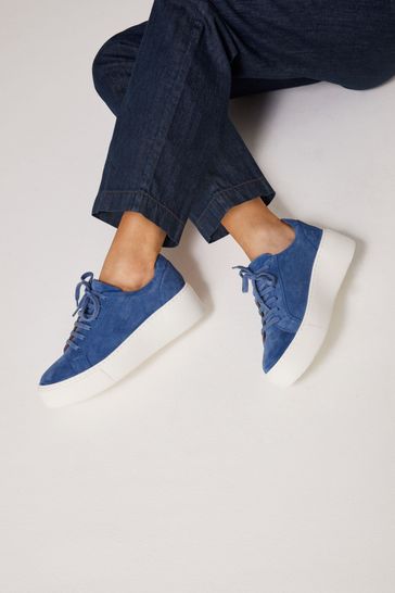 Cobalt Blue Lace Up Signature Forever Comfort® Leather Chunky Wedge Platform Trainers