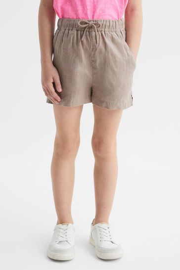 Reiss Mink Cleo Junior Linen Drawstring Shorts