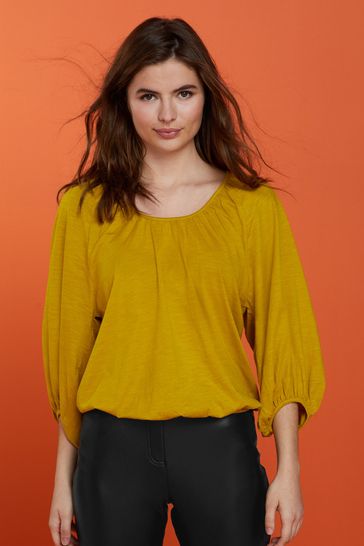 Buy Ochre Yellow Long Sleeve Scoop Neck Blouse from Next Luxembourg