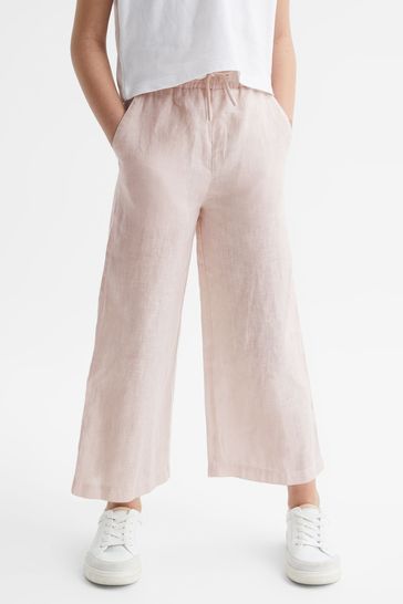 Reiss Soft Pink Cleo Junior Linen Drawstring Trousers