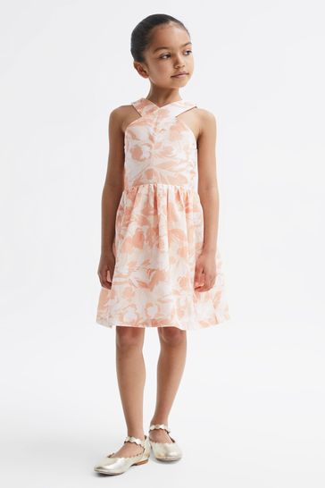 Reiss Pink Lottie Junior Floral Print Halter Neck Dress