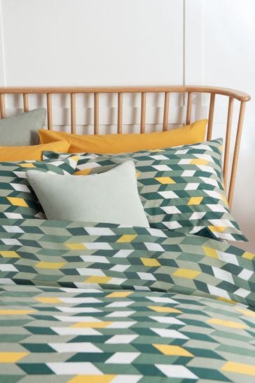 Green Geo 100% Cotton Printed Duvet Cover and Pillowcase Set