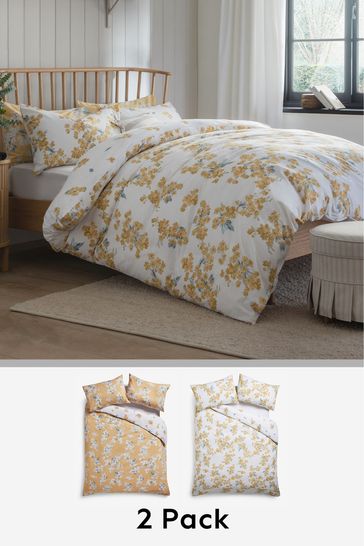 2 Pack Ochre Yellow Reversible Duvet Cover and Pillowcase Set